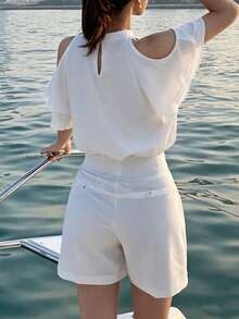 Halter Neck Short Sleeve Shirt Women Summer New Design French Style Open Shoulder Top White - White - View 5