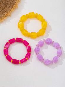 1pc/3pcs Vacation Style Glossy Jelly Acrylic Asymmetrical Texture Design Sweet Cool Girly Versatile Layered Bracelet - Multicolor - View 4