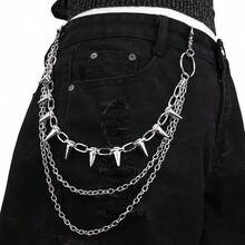 Corrente de Calça com Cabeça de Bala Multicamadas Brilhante e Requintada, Acessório de Joias Feminino para Calça de Baile e Banquete - Prata - Visão 1