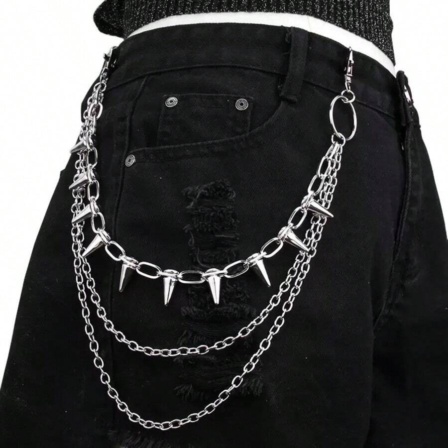 Corrente de Calça com Cabeça de Bala Multicamadas Brilhante e Requintada, Acessório de Joias Feminino para Calça de Baile e Banquete - Prata - Visão 1