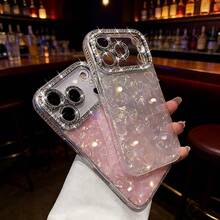 Funda de teléfono con textura de concha arcoíris de cobertura completa, marco de cámara de diamante con estampado de amor lindo, funda protectora ultra delgada resistente a arañazos, compatible con iPhone 17 16 15 14 13 Pro Max 12 Pro Max 11, varios regalos para días festivos - Blanco - Ver 6