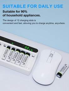 12-Slot Rechargeable Battery Charger VC12 1.2V USB Output Compatible With Ni-MH AA AAA Batteries Brand New Original - White - View 7
