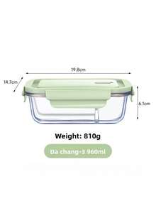 1pc Green Lid Glass Food Storage Container, Divided Meal Prep Box 410/680/1040ml Large Capacity Bento Box, Refrigerator Snack Storage Box, Microwave Kitchen Accessory, Suitable For Dishwasher Detergent Storage, Back To School And Picnic Essential - Green - View 15