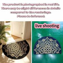 1PC, Lotus Pattern Semi-Circular Door Mat, Symmetrical Pattern Rug, Leaf Pattern Rug, Comfortable Fluffy Rug, Interior Aesthetic Floor Decor Rug, Thickened Rug, Area Rug, Living Room Rug, Bedroom Rug - Multicolor - View 3