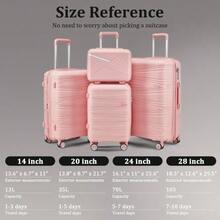 4-Piece Hard-Shell Luggage Set Made Of PP, Travel Suitcase Set (20/24/28 Inch) With 14" Cosmetic Case, Removable Wheels For Space-Saving Storage, Lightweight & Robust Combination Lock - Pink - View 2