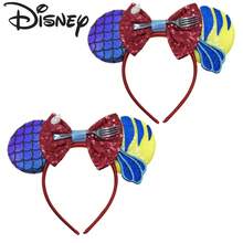 Disney Under The Sea Fairy Tale Color Block Fish Scale Sequin Headband Red Sequin Bow Fork Shell Tropical Fish Patch Amusement Park Headpiece - View 6