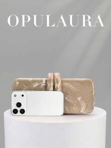 OpulAura 1個歐美風女款壓克力晚宴手拿包，方盒設計配兔子牙扣，適合派對、婚禮、情人節，隨機圖案 - 杏色 - 查看 6