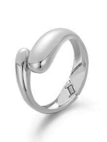 1pc INS Style Asymmetric Wavy Glossy Metal Bracelet, Women's Casual Commute Jewelry - White Steel Color - View 7