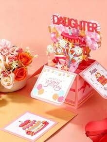3D Pop-Up Birthday Card For Daughter, Birthday Surprise Explosion Box With Cake, Balloons And Party Decorations, Commemorative Gift For Daughter - Multicolor - View 1