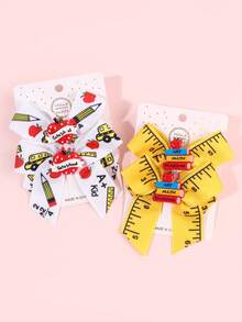 2/4 piezas Pinzas para el cabello de regreso a la escuela para niñas, pinzas de cocodrilo con estampado lindo, decoración de manzana, lazos para el cabello de estudiantes, horquillas para el cabello de temporada escolar y uso diario, accesorios para el cabello de adolescentes - Multicolor - Ver 3