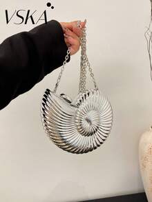 Elegante bolso de mano con forma de concha para fiestas, bolso con diseño único de concha, bolso de noche brillante para mujer con correa de cadena para hombro/cruzado, puede contener auriculares, monedas, billetera elegante con forma de concha, perfecto para fiestas, bodas, eventos nocturnos y banquetes, se puede combinar con vestidos de novia, vestidos formales, vestidos de gala, atuendos de cumpleaños y ropa de fiesta para mujer. - Plateado - Ver 11