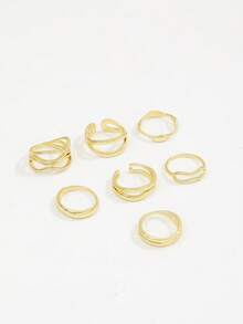 7pcs Gold Metal Thick Ring Set, Minimalist Cross Ring Design, Women's Stackable Simple Finger Ring Jewelry - Gold - View 4