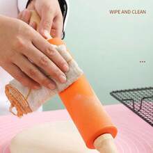 Non-Stick Silicone Rolling Pin Wooden Handle Pastry Dough Flour Roller Kitchen Cooking Baking Tool For Pasta Cookie Dough - S Green - View 5