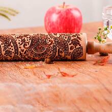 1 Pcs Wooden Sunflower Embossed Rolling Pin With Pattern For Kitchen Pastry, Baking Tools, Deep Engraving Cookies Stamp Tool - Style 011 - View 6