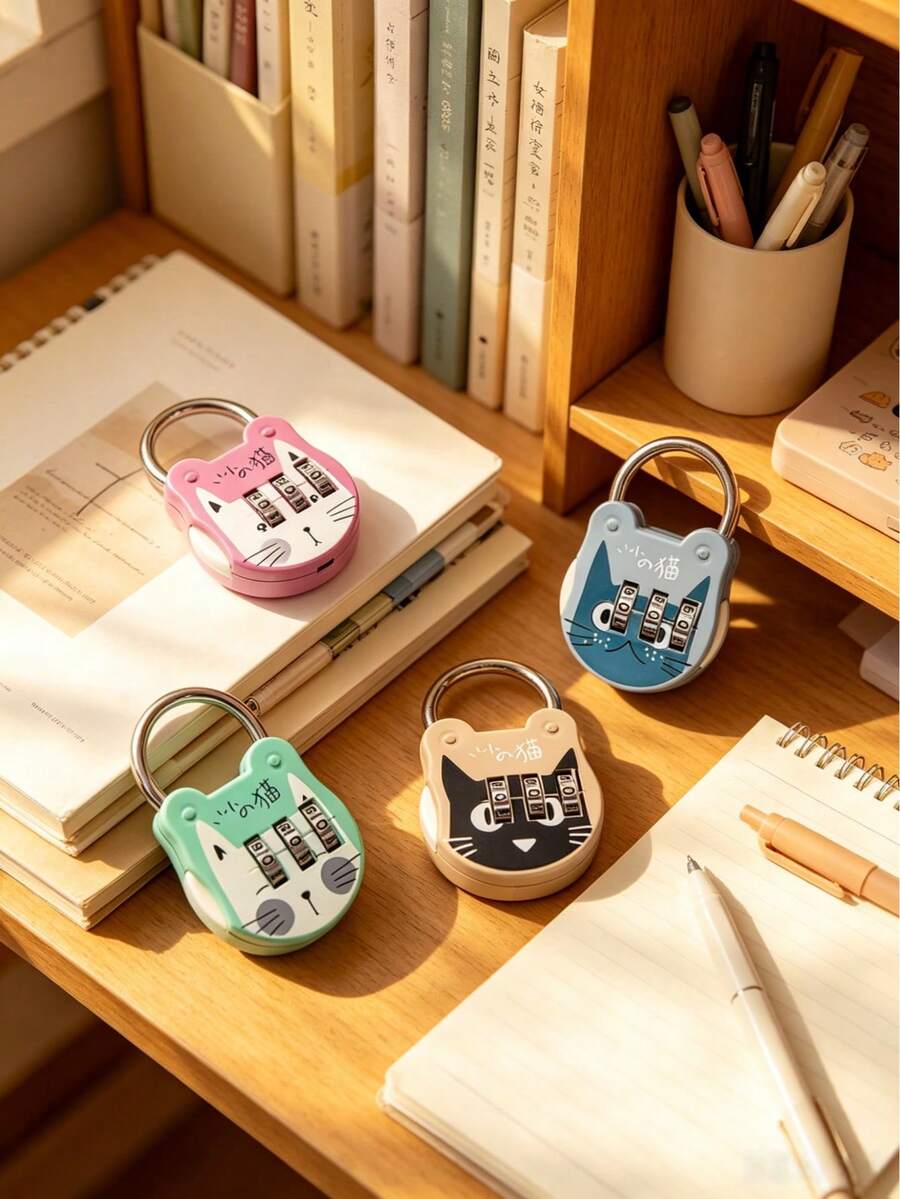 Cute Cat Pattern Combination Lock, Portable, Suitable For Backpacks, Lockers And Drawers, Essential For Travel And Back To School - Multicolor - View 1
