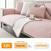 1 pieza Cojín de sofá con patrón de rombos rosa, funda de sofá de seda de hielo minimalista de lujo con bordes rectangulares, fresca de verano, antideslizante, lavable a máquina, apta para mascotas y resistente a arañazos, decoración esencial para el hogar y la sala de estar - Rosa - Ver 16