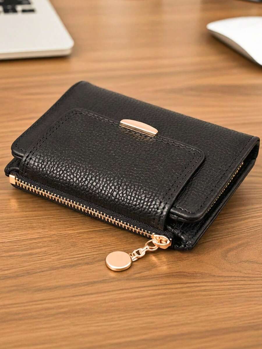 MINGYOU Fashion Soft Textured Handheld Short Wallet Zipper Coin Purse - Black - View 1