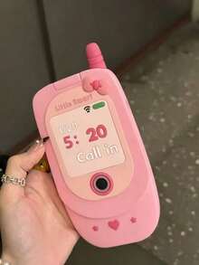 1pc Korean Style Cute 3D Glitter Pink Large Phone Model Flip Mirror Silicone Phone Case, Compatible With IPhone 16/15/14/13/12 Pro Max/11, Shockproof Soft Shell, Gift Packaging - Pink - View 3