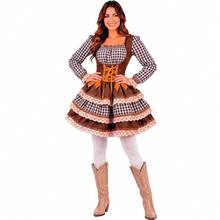 Women's Adult June Festival Dress, Plaid, Long Sleeves, Adjustable Waist-Slimming, Extra-Full Skirt - 鏽棕色 - 查看 2