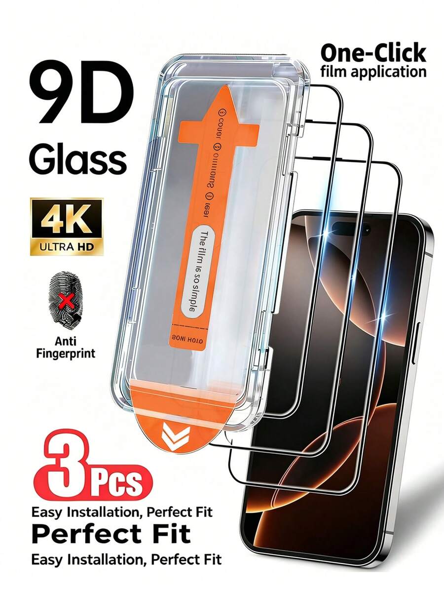 3 Packs, High-Definition Tempered Glass Screen Protector, One-Click Dust-Free Installation, Bubble-Free, Anti-Collision, Anti-Fingerprint, Effectively Protects Against External Damage, Compatible With IPhone Duo/18 Pro Max/18 Pro/18/17e/17 Pro Max/17 Pro/17 Air/17/16 Pro Max/16 Pro/16 Plus/16/15 Pro Max/15/14/13/12 And Other Models (Excluding Mini).