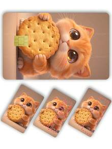 1pc Cookie Cat Credit Card Sticker Privacy Protection Card Skin, Big Eye Cute Pet Party Birthday Gift PVC Material Anti-Fingerprint Anti-Scratch Wear-Resistant Card Sleeve, Suitable For Men, Women, Couples, Small Chip Card, Bank Card Decoration Sticker, Credit Card, Transit Card, Student Campus Card Personalized DIY - Type a - View 12