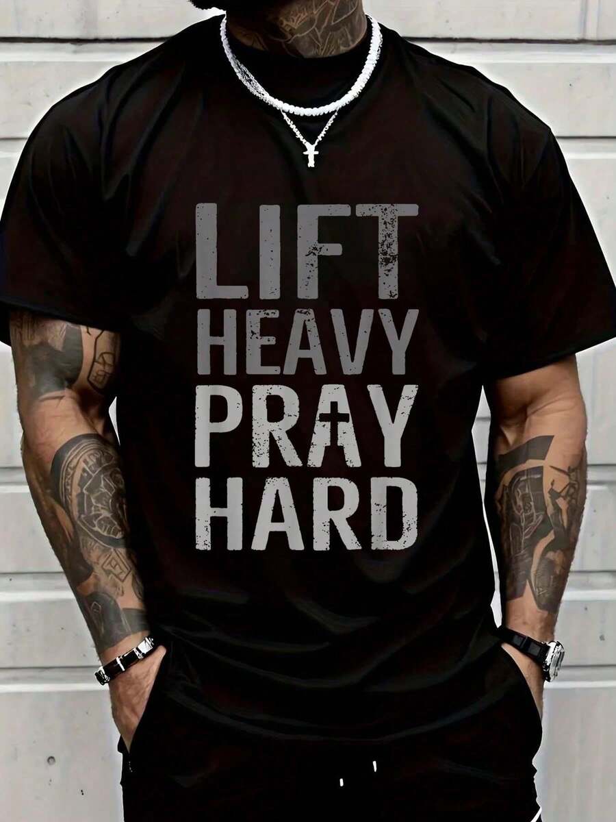 100% Cotton T-Shirt For Weightlifting, Gym, Christian Faith, For Men And Women, Fashion Print T-Shirt, Graphic T-Shirt For Men And Women - 綠色 - 查看 1