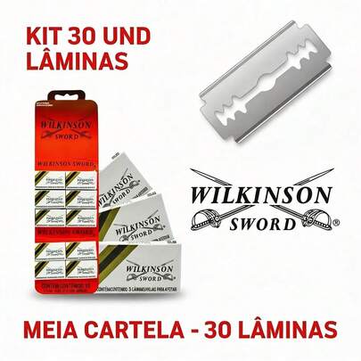 Kit com 30 Lâminas De Barbear Gilete Wilkinson Original Meia Cartela Barbearia