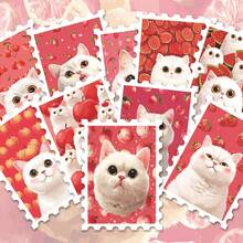 36pcs Red Series Fruit Cat Postage Stamp Stickers, Cute Design, Distinctive Cartoon Style, Creative, Suitable For Decorating Notebooks, Phone Cases, Envelopes And DIY Decoration - Multicolor - View 3