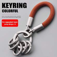 Men's Braided Rope Keychain Car Key Lanyard, Equipped With Multi-Functional Metal Ring, Simple And High-End Key Pendant. - [Upgradeable and Detachable] Black + 5 Spring Coils - View 2