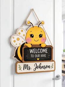 1pc Custom Name Bee Classroom Sign, Welcome To Our Hive Teacher Sign, Personalized Back To School Decor, Cute Hanging For Pre-K Room,Teacher Name Door Sign,Teacher Appreciation Gift,Back To School,Teacher's Day Gift - Multicolor - View 7