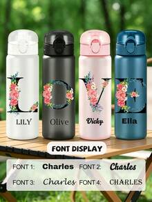 1PC 26oz/780ml Personalized Minimalist Optional Surname Initial Name Water Bottle - Customizable Name LOGO Plastic Drinkware, Hand Wash, Lightweight, Round, Suitable For Running And Sports, First Day Of School, Back To School Gift, Party, Travel, School Water Bottle, Ideal Gift For Birthday, Graduation, Boys, Girls, Teens - Multicolor - View 4
