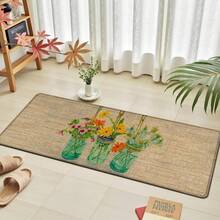1 pieza, Decoración del hogar, Estampado de patrón floral, Alfombra de lino para cocina, Tapete de cocina, Tapete de piso, Tapete de baño, Tapete de puerta, Impresión 3D rectangular, Adecuado para sala de estar, dormitorio, pasillo, baño, lavandería - Alfombra de poliéster, Adecuado para decoración del hogar interior y exterior - Multicolor - Ver 6