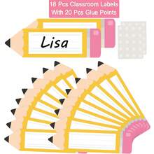 18/36 Pcs Pencil Name Tags For Classroom Desks 2.5x9.5in Student Desk Name Plates Back To School Locker Nameplates With Glue Points For Classroom Teacher First Day Of School Bulletin Board Party Decor - Yellow Pencil Nameplate - View 6