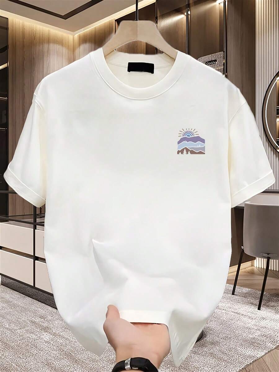 Camiseta de manga corta estampada a la moda para hombre, de algodón de peso pesado para verano, estilo coreano y japonés, prenda masculina versátil. - Blanco - Ver 1