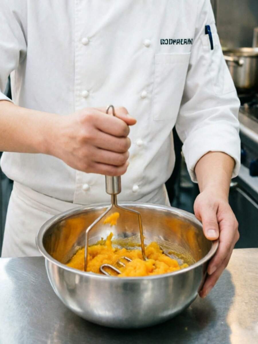 1 pieza Triturador de patatas de acero inoxidable con cabezal de resorte ondulado, fabricante de puré de frutas y verduras para comida de bebé, diseño minimalista elegante, purés caseros, utensilio de cocina fácil de limpiar y a prueba de óxido con bucle colgante, regalo práctico para entusiastas de la cocina - Plateado - Ver 1
