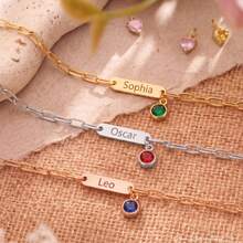 Pulsera personalizada con piedra de nacimiento y nombre, pulsera familiar personalizada, joyería con nombre, pulsera de oro para mamá, regalo significativo para ella - Multicolor - Ver 4