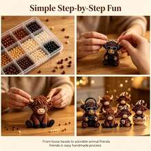 手工趣味 4件組珠飾材料包 DIY 3D動物刺繡套組 簡單手工藝縫紉套組 DIY藝術縫紉動物外星高地牛材料包 (1組) 適合節日手工禮物 - 彩色 - 查看 5