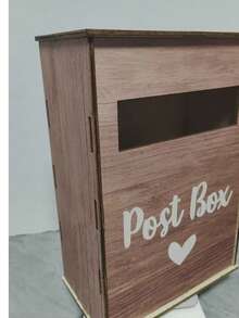 1 Set Caja de almacenamiento de tarjetas de boda de madera, soporte vertical para tarjetas estilo buzón con ranuras y tapa, caja rústica vintage para tarjetas de regalo para boda y aniversario - Multicolor - View 6