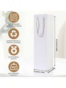 20pcs/Pack Paper Bags, Wine Gift Bags, Party Supplies Paper Bags, Thickened Cardboard Bottom, With Rope Handles, Single Bottle Wine Gift Bags, Size: 34.7cm*9.5cm*9cm, Christmas - White - View 7