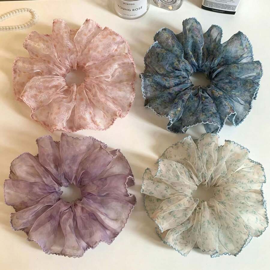 1 chiếc dây buộc tóc scrunchie lưới viền sóng hoa nhã nhặn/màu trơn, dây buộc tóc nữ bồng bềnh phong cách Mori Hàn Quốc, phụ kiện tóc đa năng cho đi làm hàng ngày, hẹn hò, dã ngoại, đi chơi, dây thun buộc tóc đuôi ngựa - Nhiều màu - Xem 1