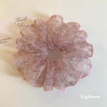 1 pezzo Scrunchie in rete con bordo ondulato, floreale delicato/colore unito, elastico per capelli etereo e soffice da donna, stile Mori coreano, accessorio versatile per capelli per pendolarismo quotidiano, appuntamenti, picnic, uscite, elastici per coda di cavallo - Multicolore - Visualizzare 7