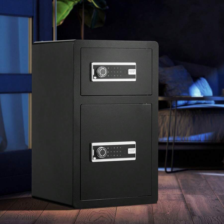 4.5 Cubic Foot With Double Doors, Key And Password Lock, Fireproof Bag, Key Rack, LED Light, And 2 Height-Adjustable And Removable Dividers For Cash, Documents, Jewelry, And Valuables, Black - 4,5 Pies Cúbicos - View 1