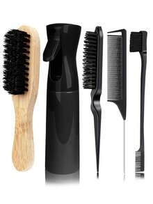 5pcs Wooden Hairbrush And Rat Tail Comb Set – Made Of Soft Bristles, ABS And Natural Wood – Smooths Hair, Detangles – Perfect For Daily Care, Salon Styling, Back To School And Travel - Multicolor - View 16