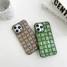 3D Cube Weave Pattern Phone 17 16 15 14 13 12 11 Pro Plus Matte Transparent Shockproof Cover - 深綠色 - 查看 8