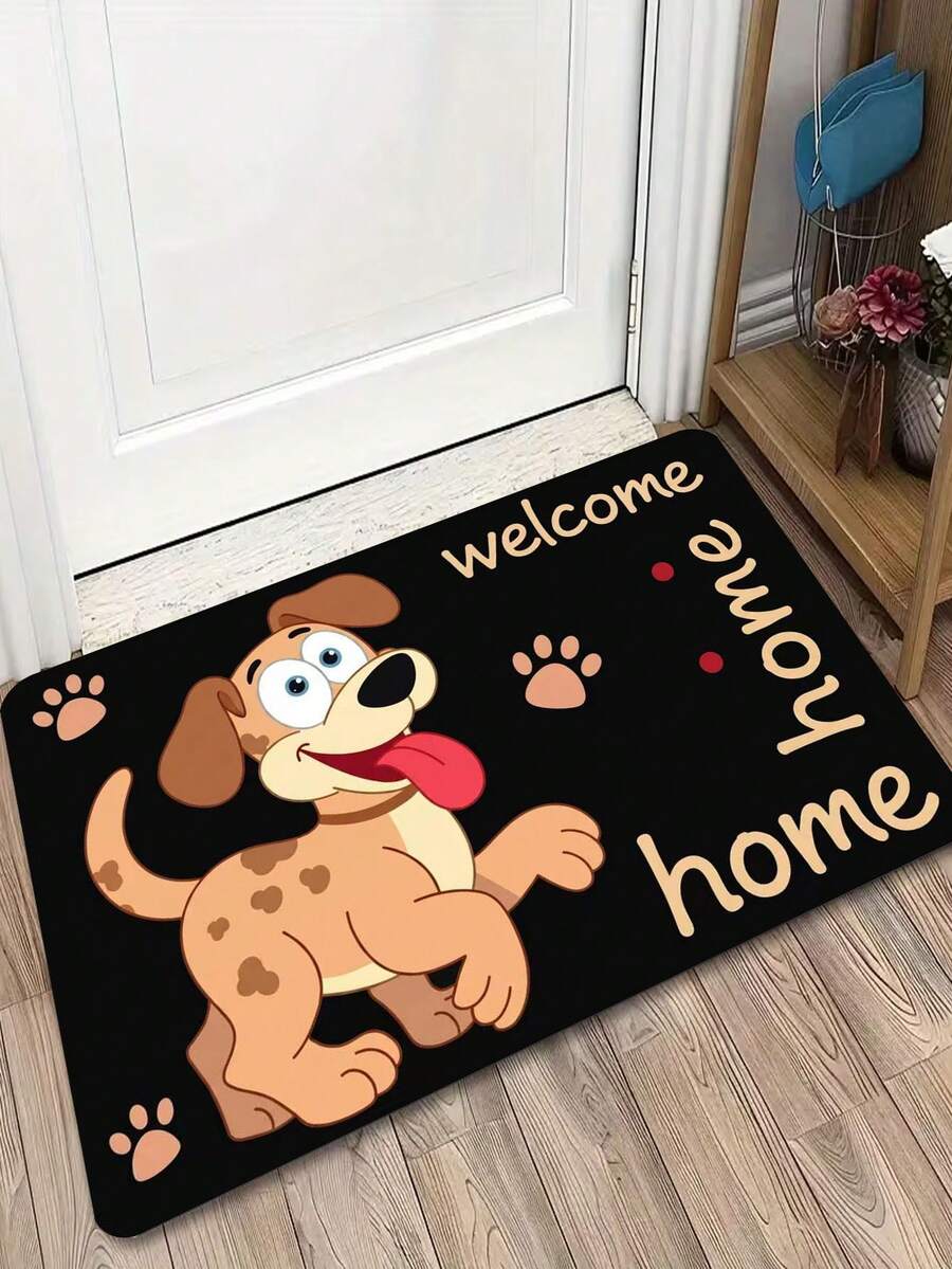 "Paw Print Party" Crystal Velvet Doormat, Cute Pet Welcome Mat, Brown & White Spotted Dog Pattern, Fun Interactive Paw Print Entryway Rug, Cozy Home Decor - Multicolor - View 1