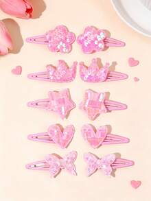 10/2 piezas Pasadores de pelo con corona rosa para cumpleaños, pasadores con lentejuelas en forma de corazón, estrella, mariposa y flor, pasadores BB dulces estilo Y2K, accesorios de pelo lindos para niñas, regalos de uso diario - Rosa - Ver 8