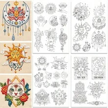 水溶性刺绣稳定剂，适用于手工制作，预印神秘塔罗牌和花卉图案，服装DIY刺绣纸 - A320 - 查看 18