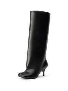 Women's Knee High Boots Square Toe Stiletto Heel Wide Calf Slouchy Boot  Fashion Comfort  Long Tall Boots Fashion Women Shoes - 黑色 - 查看 6