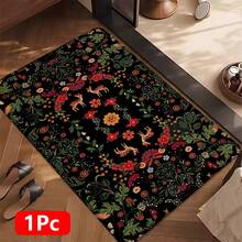 1pc, Home Decor, Floral Deer Pattern Print, Linen Kitchen Rug, Kitchen Mat, Floor Mat, Bathroom Mat, Door Mat, 3D Print Rectangular, Suitable For Living Room, Bedroom, Hallway, Bathroom, Laundry Room - Polyester Rug, Suitable For Indoor And Outdoor Home Decor - Multicolor - View 16