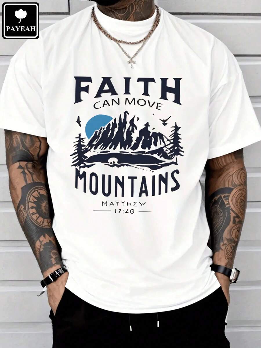 camisetas para hombre PAYEAH Vintage Faith Can Move Mountains Christian Premium T-Shirt 100% Heavy Cotton T Shirt ropa hombre - Blanco - Ver 1